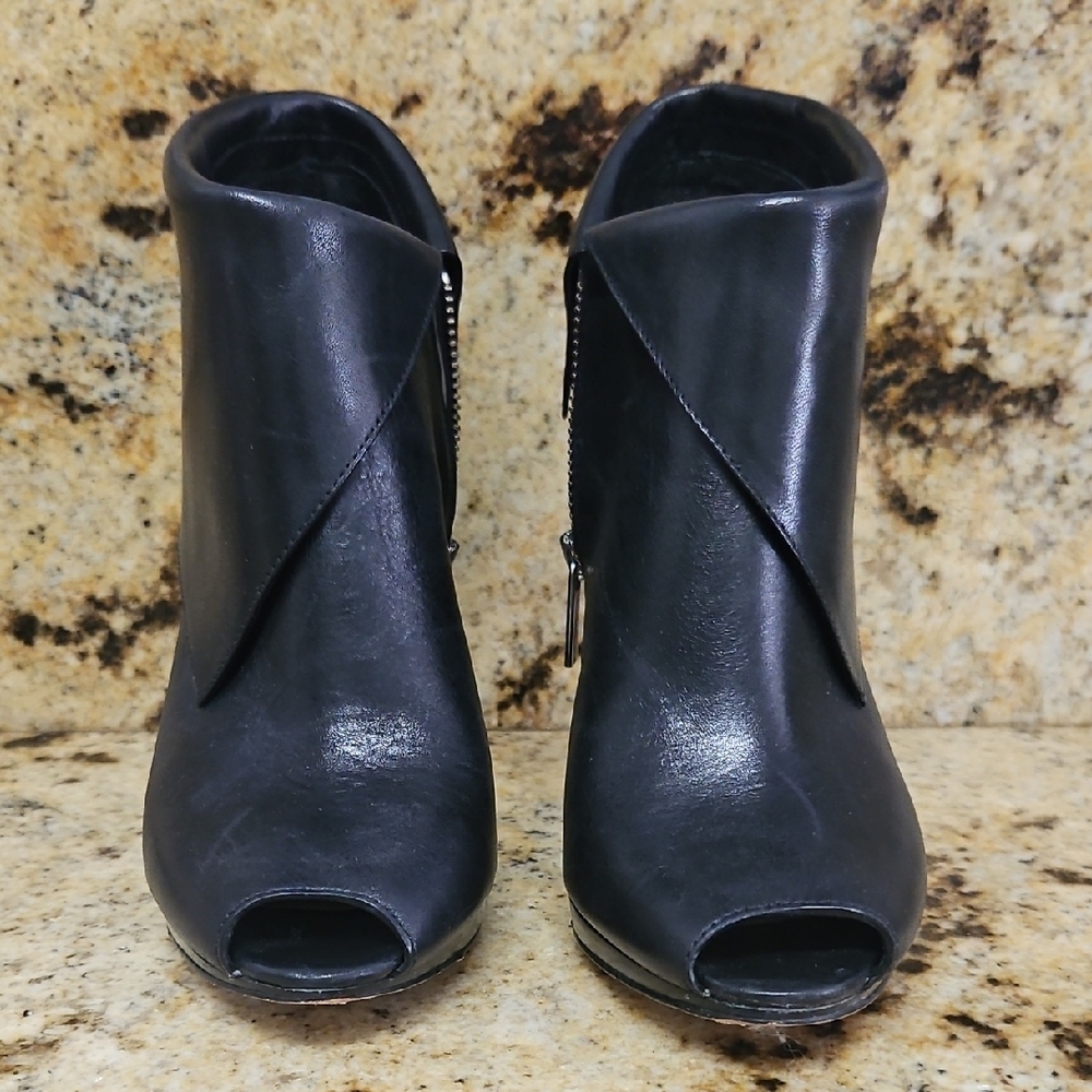 Michael Kors Black Leather Peep-Toe Ankle Boots